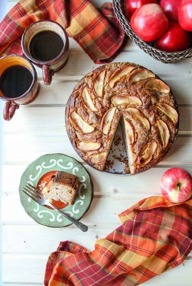 Apple Ricotta Cake with a Slice Taken Out